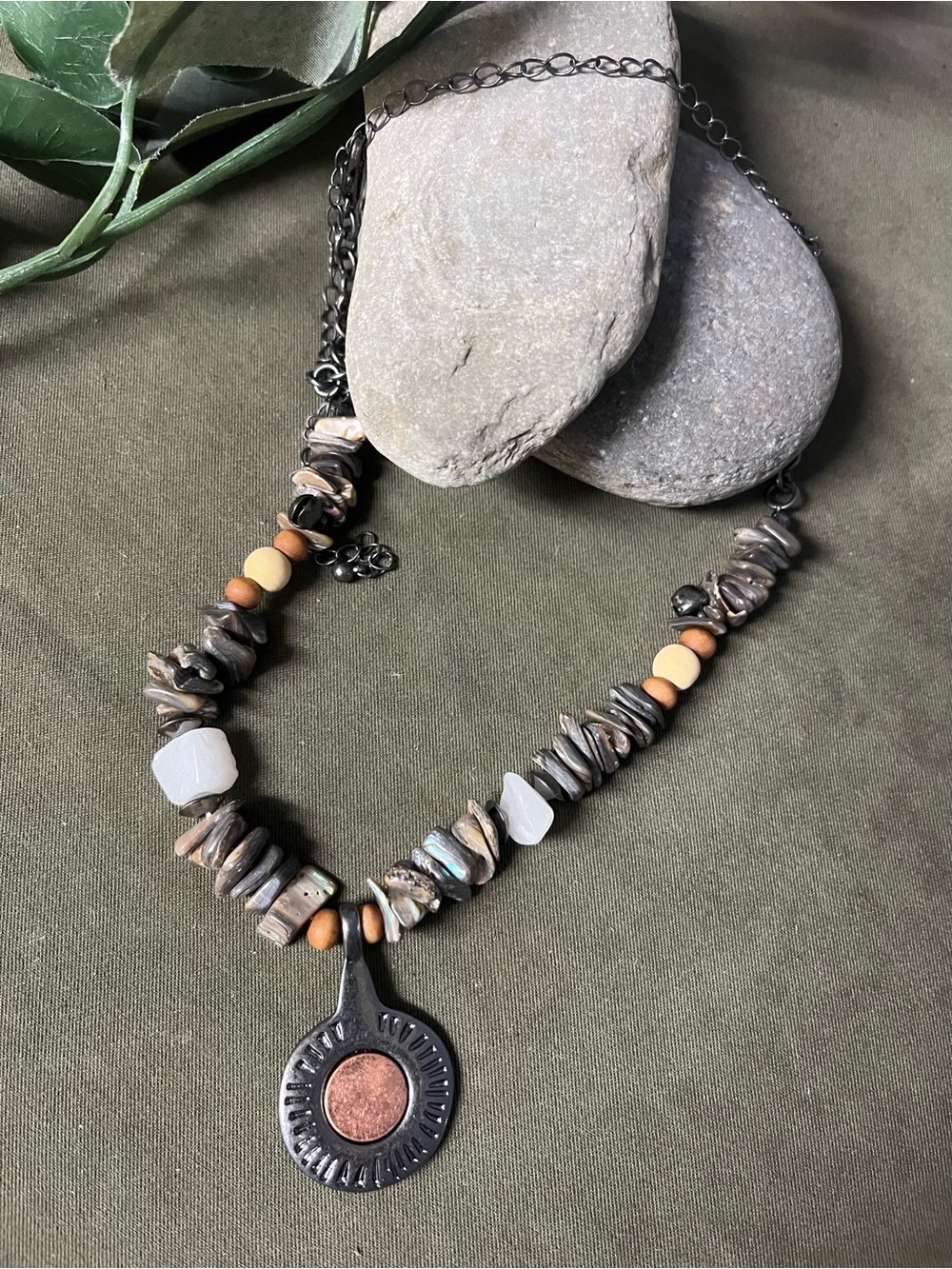 Free People Neutral Bead and Pendant Necklace - Brown & Gray